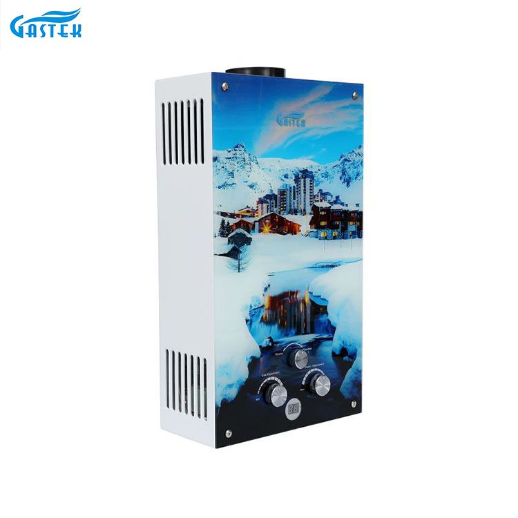 Bảng điều khiển bằng kính Loại ống khói Thiết bị gia dụng Gas Geyser để tắm vòi hoa sen